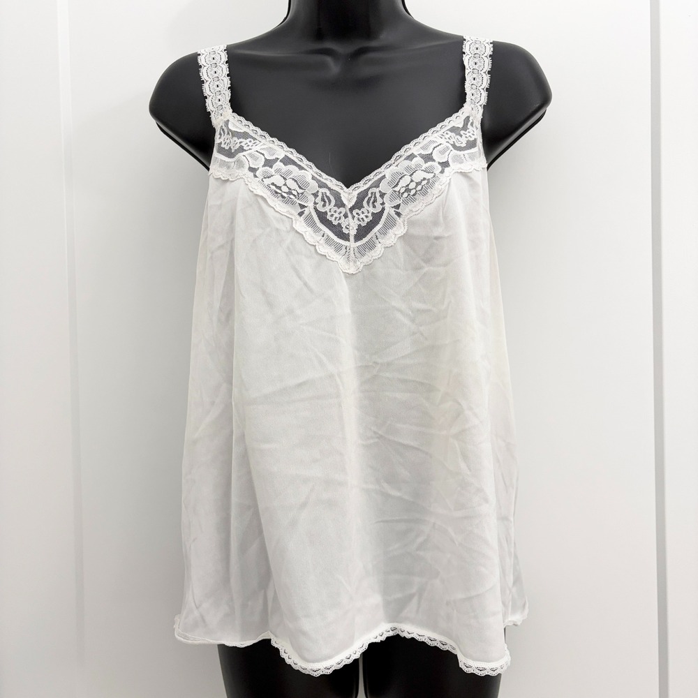 Vintage Camisole Lace Trim Silky Cami Top Small White
